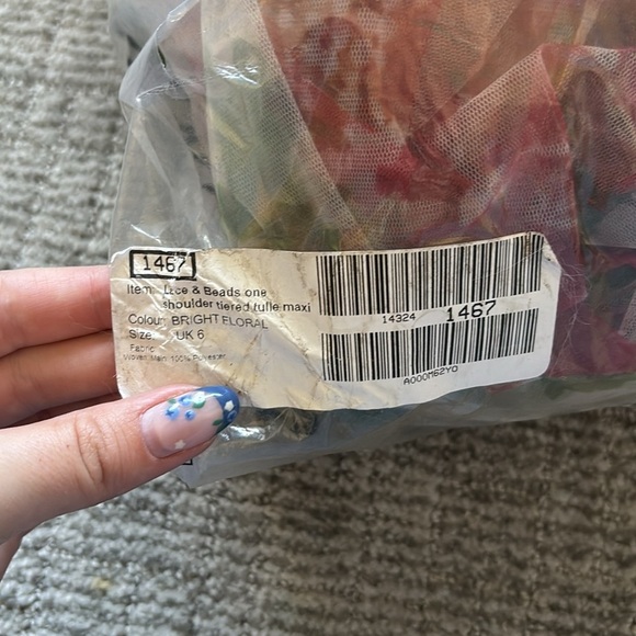 ASOS Lace & Bead One Shoulder Tiered Tulle Maxi Dress in Bright Floral - US 2 - Picture 2 of 6